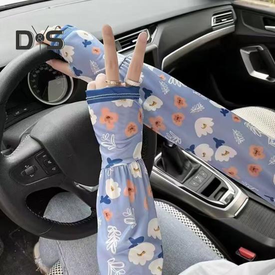 Солнцезащитные нарукавники для женщин Цветочные солнцезащитные нарукавники УФ-блокирующие охлаждающие нарукавники для бега на открытом воздухе для езды на велосипеде