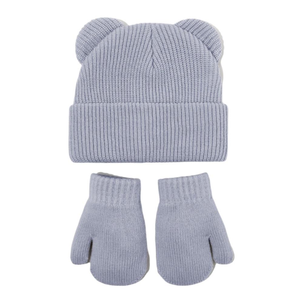 Knitted Bear Ear Earflap Hat Warm Knitted Hat Glove Set Children's Winter Hat for Boys Girls Kids