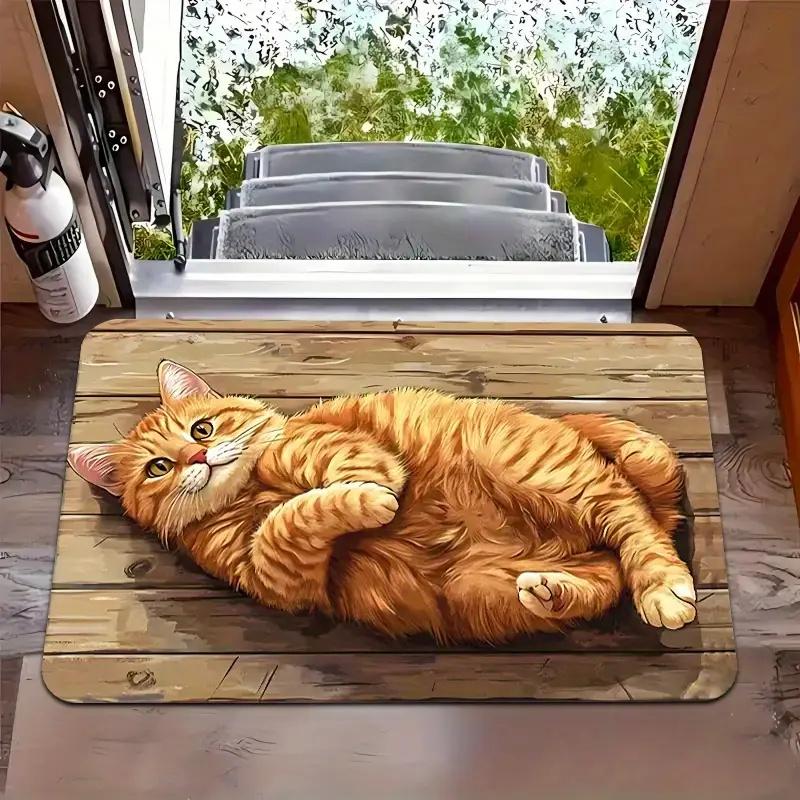 Деревянная 2D дверь с четырьмя выпирающими котами, мягкая подкладка, мультяшный кот, прихожая, коврик для ванной, кухни, противоскользящий коврик