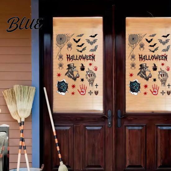 Статичные наклейки на Хэллоуин Электростатические наклейки на стекло Череп Демон Кровавые отпечатки рук Летучие мыши Страшные наклейки на окно Наружные наклейки Прилипающие Жуткие наклейки для