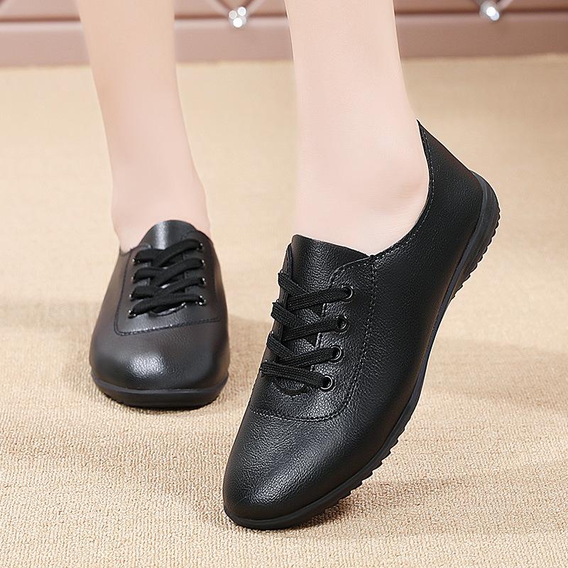 Women's Shoes Flat Heel Soft Sole White Shoes Leather Shoes Spring and Summer New Versatile Breathable Non-slip Women's Single Shoes Versatile