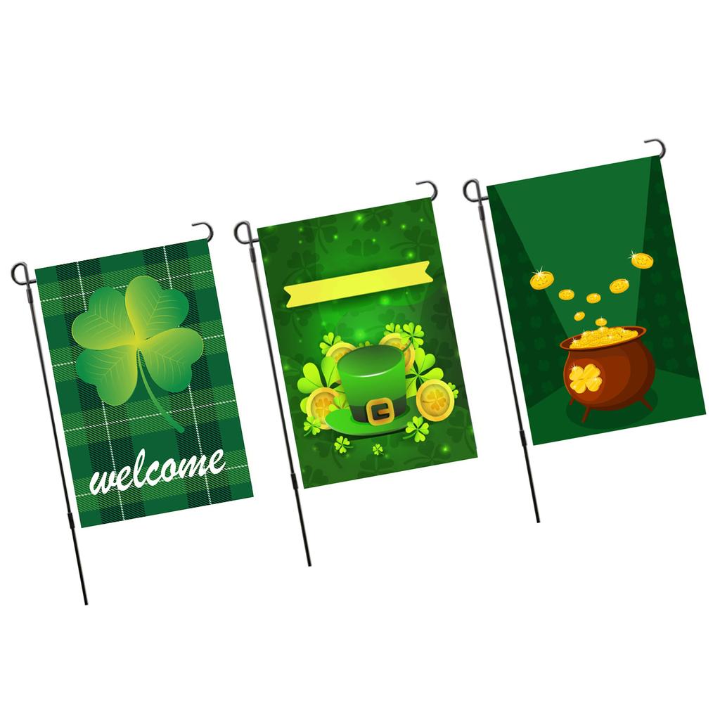 St Patricks Day Flag Double Sided Decorative Machine Washable Irish Garden Flag for Lawn Courtyard P
