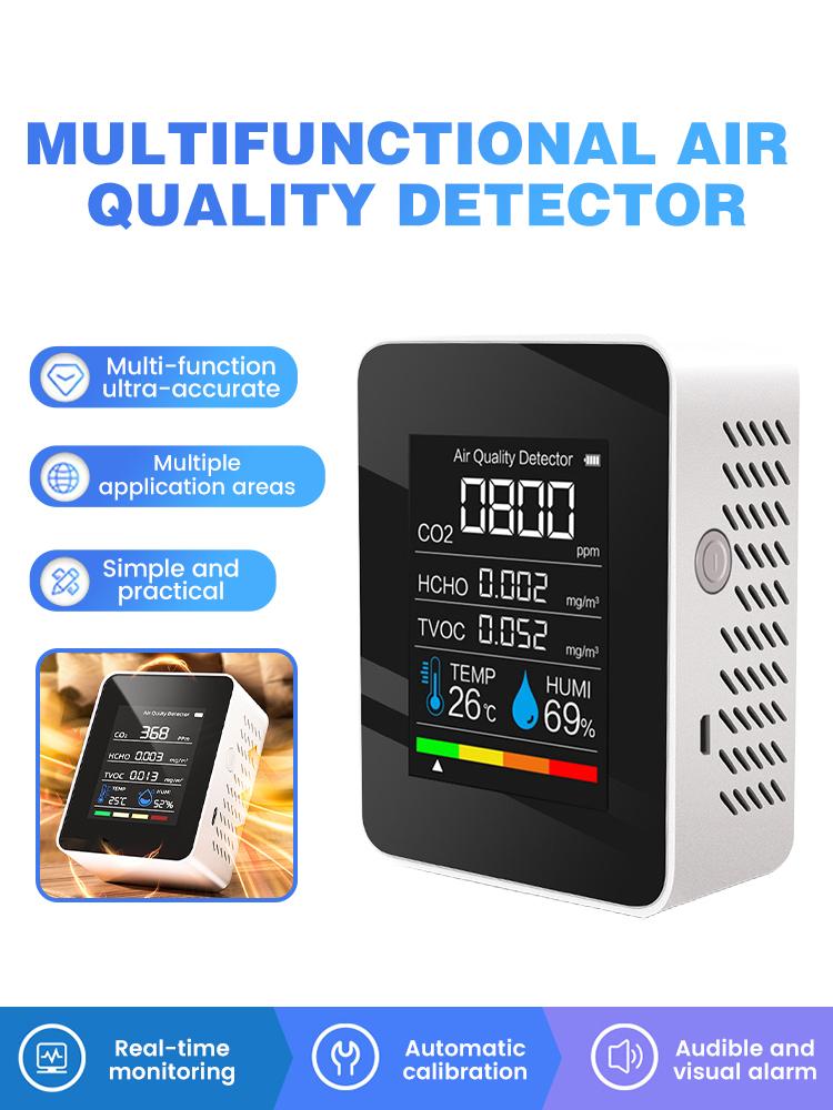 Digital Air Quality Monitor CO2 Detector HCHO TVOC Tester Temperature Humidity Tester CO2 Meter USB Air Quality Monitor Indoor