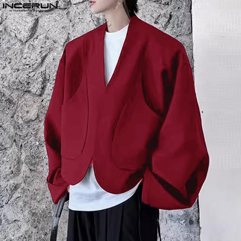INCERUN Мужские свободные кардиганы с длинным рукавом и открытым передом, короткие пальто