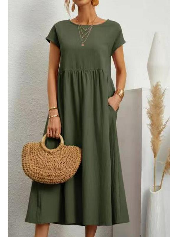 European & American Solid Color Sleeveless Loose Cotton Linen Pocket Dress 2024 In Stock