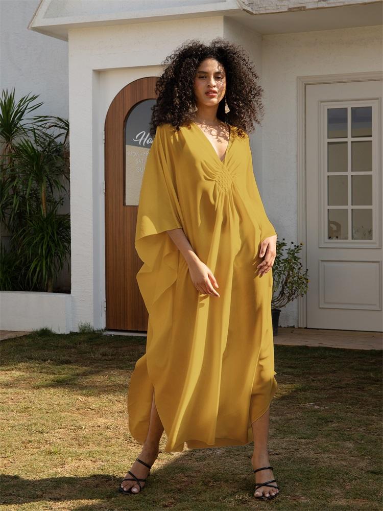 Sexy Vacation White Beach Maxi Dress Women's Hand-knit V-neck Batwing Sleeve Plus Size Kaftan 2024 Summer Beachwear Swimsuit Cover Up Q1306