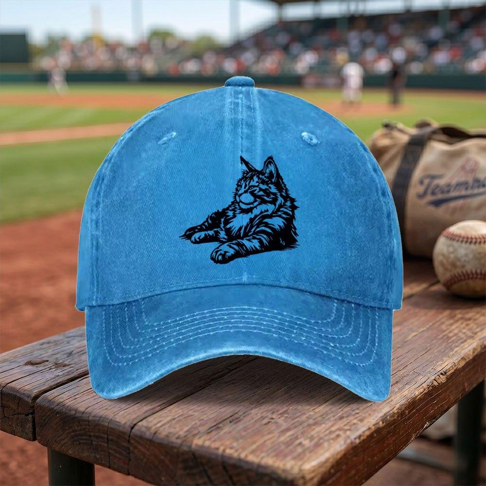 Maine Coon Washed Baseball Cap Adjustable Buckle Lightweight Breathable Unisex Cap for Daily Use Travel Gifts