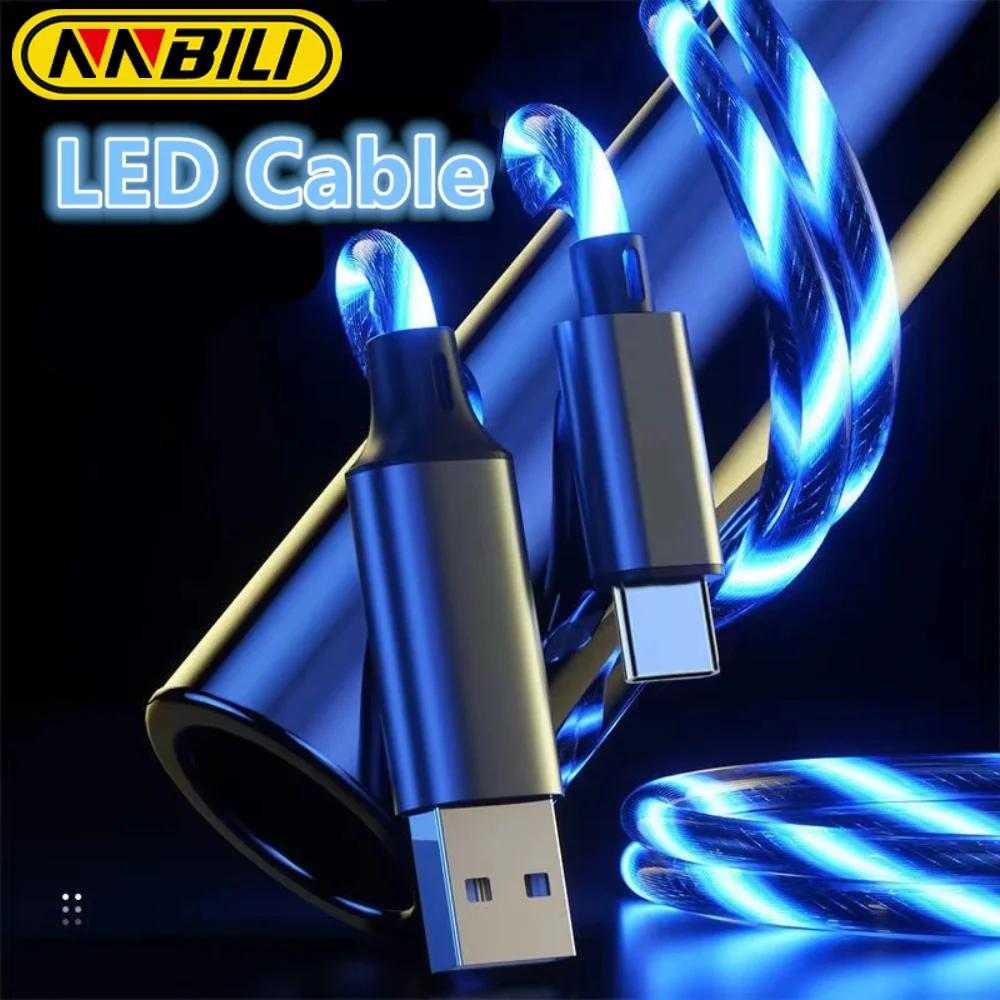 Светодиодный USB-кабель типа C для Samsung Xiaomi OPPO IPhone, быстрое зарядное устройство, кабель для передачи данных, светодиодный кабель со светодиодной подсветкой