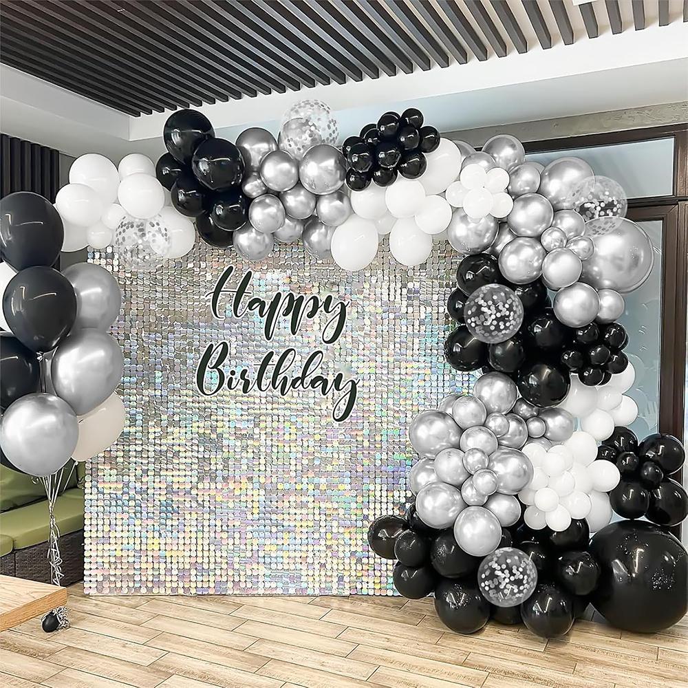 Black White Balloons Garland Metal Silver Confetti Ballon Arch Kit Graduation Birthday Party New Year Eve Home Party Decoration