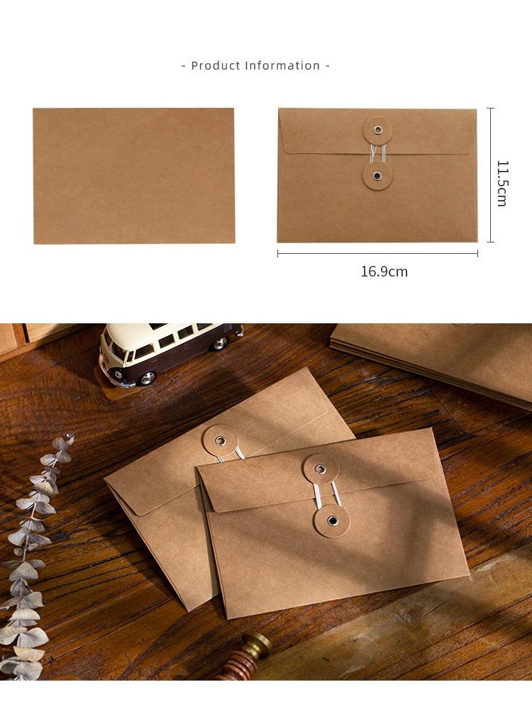 20pcs Retro Kraft Paper Envelope A5 Size Wallet Type White Strap Material File Storage Bag