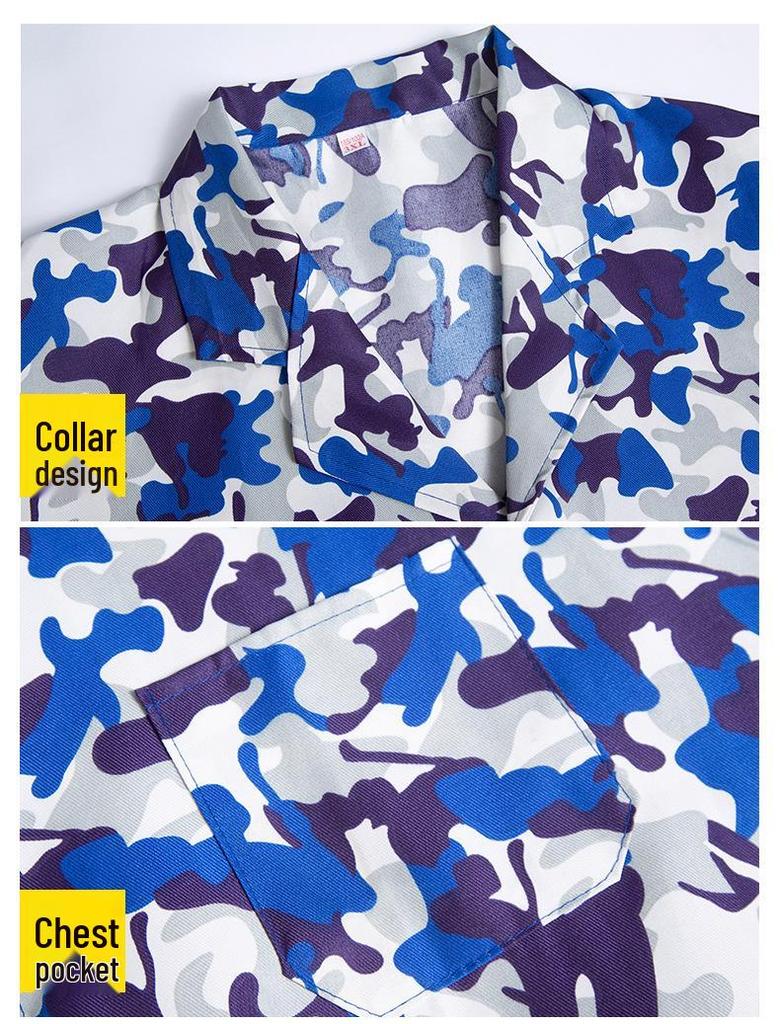 Unisex Long Blue Camouflage Dustproof Workwear Overcoat with Sleeves