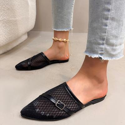 Мода 2025 Лето Горячая Распродажа Сетчатые Женские Тапочки с Закрытым Носком Заостренный Носок Пряжка Дышащие Сандалии для Улицы Большой Размер Повседневные Тапочки