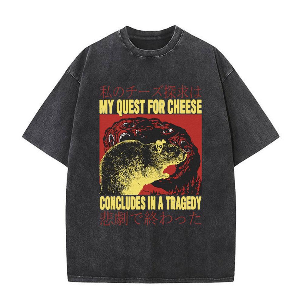 Lost In The Cheese Japanese Rat Vintage T Shirt Mens Casual Short Sleeve T-shirts Unisex Retro Washed Oversized T Shirts