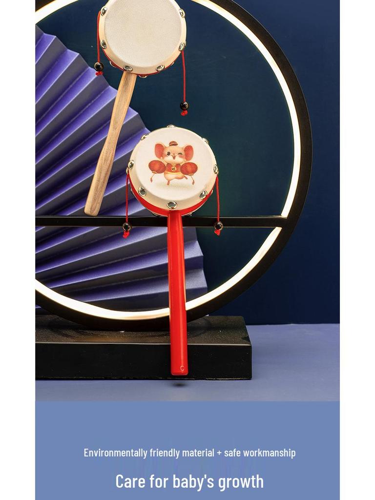 Деревянная погремушка из овчины, ручной волновой барабан для новорожденных и малышей