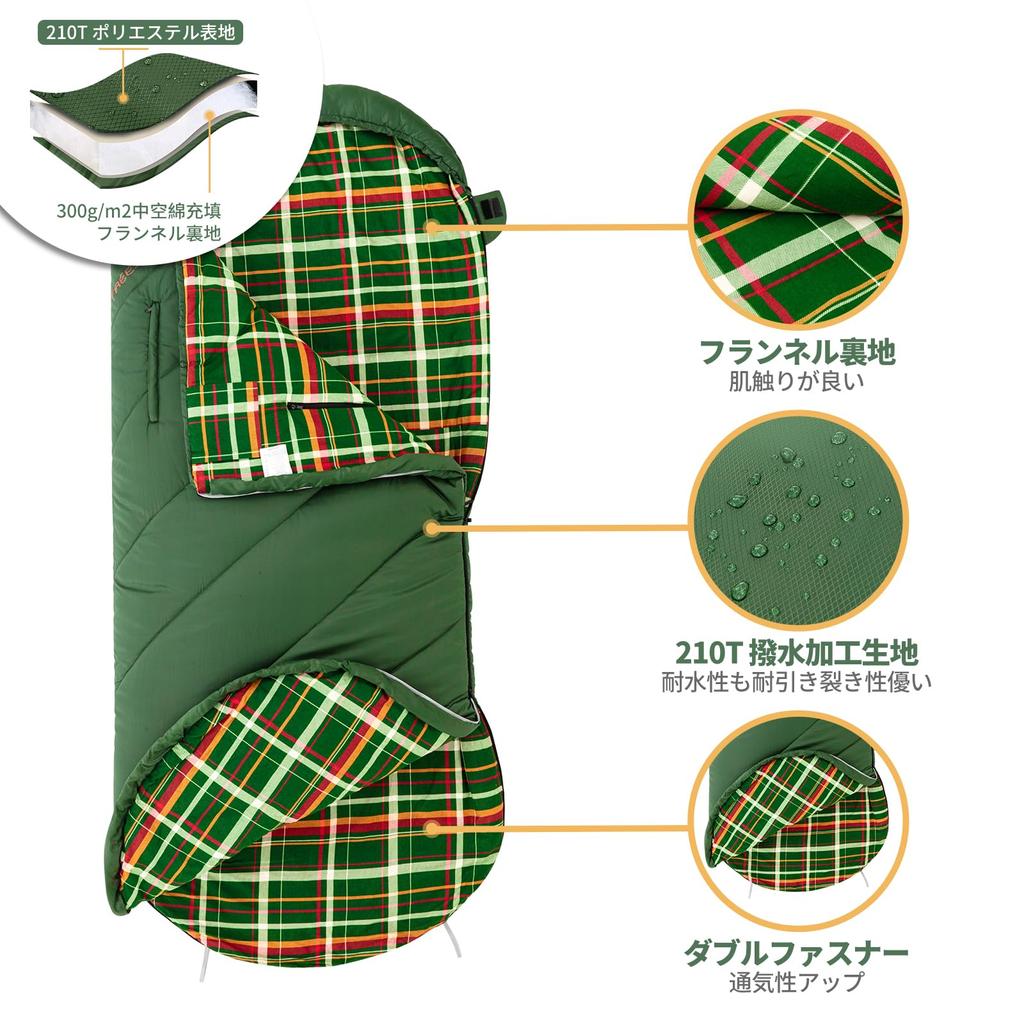 Спальный мешок KingCamp, широкий конвертного типа, фланелевая ткань, спальный мешок для взрослых, большой размер, ширина 100 см, дышащий, теплый, компактный, всесезонный,