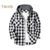 Fall Spring Men Shirt Hooded Drawstring Long Sleeves Color Matching Plaid Print Single-breasted Daily Wear School Home Shirt Coat