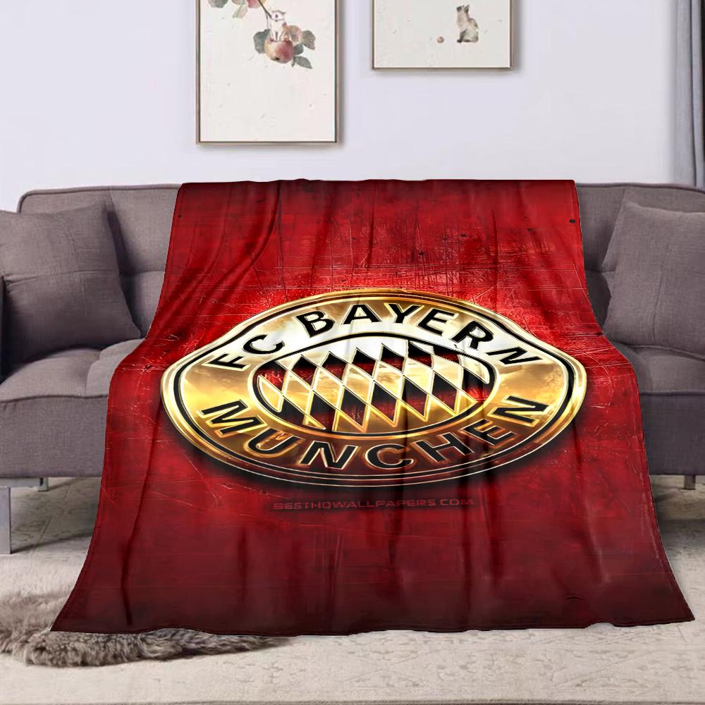 "FC Bayern Munich Logo on Red Background" Patterned flannel blanket perfect for the bedroom living room, sofa, or a little nap