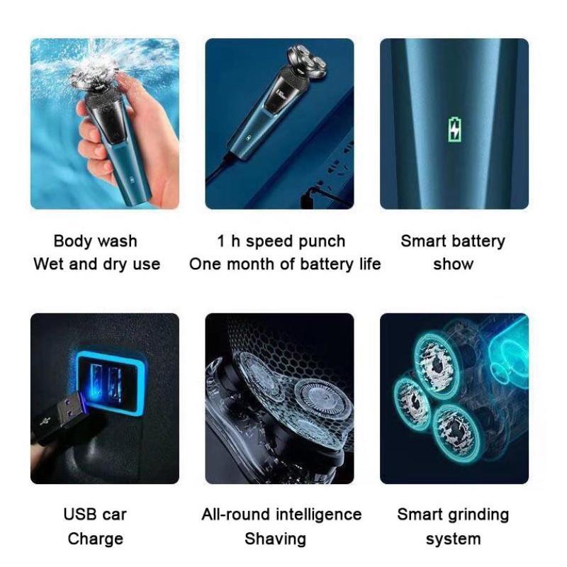 Электрическая бритва, электробритва для стрижки волос, бритвенный станок для мужчин, машинка для стрижки бороды, триммер для бороды, роторная бритва, 100% водонепроницаемость