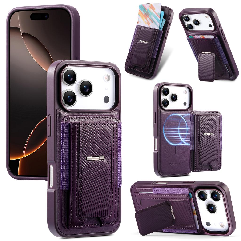 CASENEO For iPhone 17 Pro Max Case with Foldable Kickstand TPU PU Leather PC Card Bag Magnetic Phone Cover Compatible with MagSafe