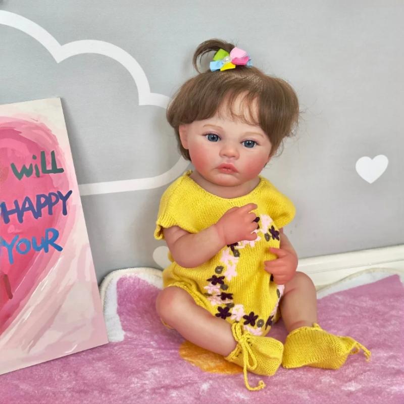 Lifelike 48cm Reborn Baby Doll Girl Meadow Full Body Vinyl Real Looking Newborn Doll Soft Touch 3D Painted Skin with Visible Veins Art Dolls Kid's Toy