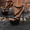 Сексуальные туфли на платформе, супертонкие высокие каблуки, женские сандалии, модные туфли стриптизерши для ночного клуба с открытым носком и ремешком на пряжке, размеры 34-40