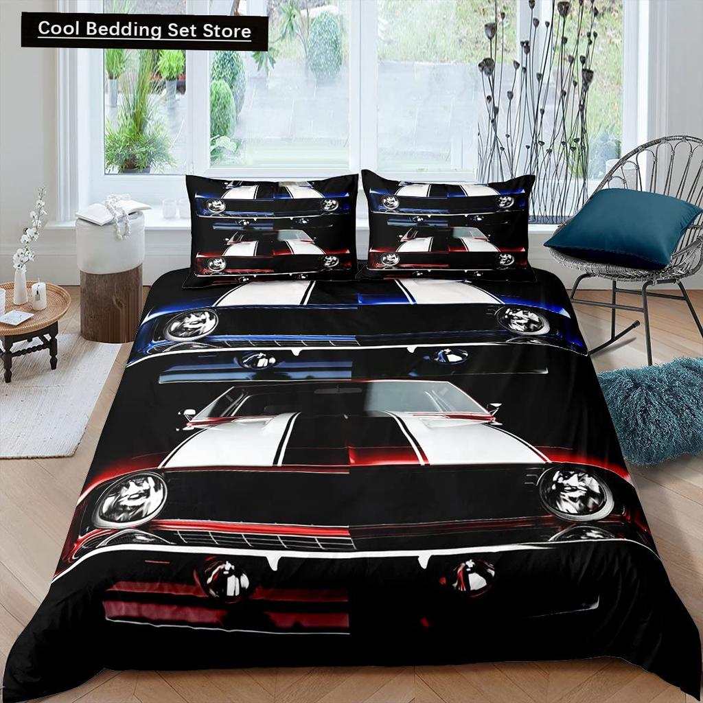 Race Car King Queen Duvet Cover Cool Speed Racing Bedding Set Teens Men Black Sport Car Quilt Cover Polyester Comforter Cover
