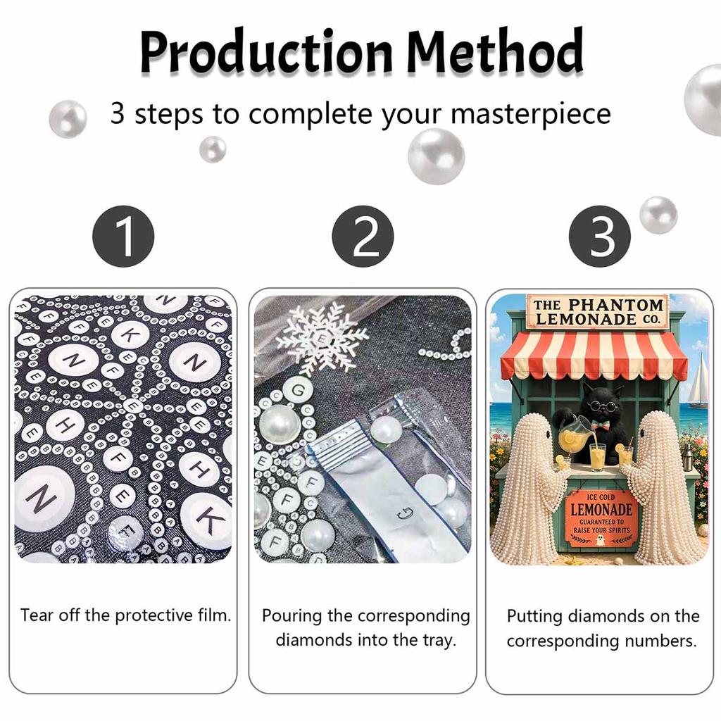 Halloween pearl painting handmade diy art black cat lemonade stand seaside floral pearl home decoration painting