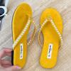 Fashion Luxury Pearl Rhinestone Flat Sandals Women Summer Brand Fashion Flip-flops Open Toe Non-slip Comfortable Casual Beach Sandals