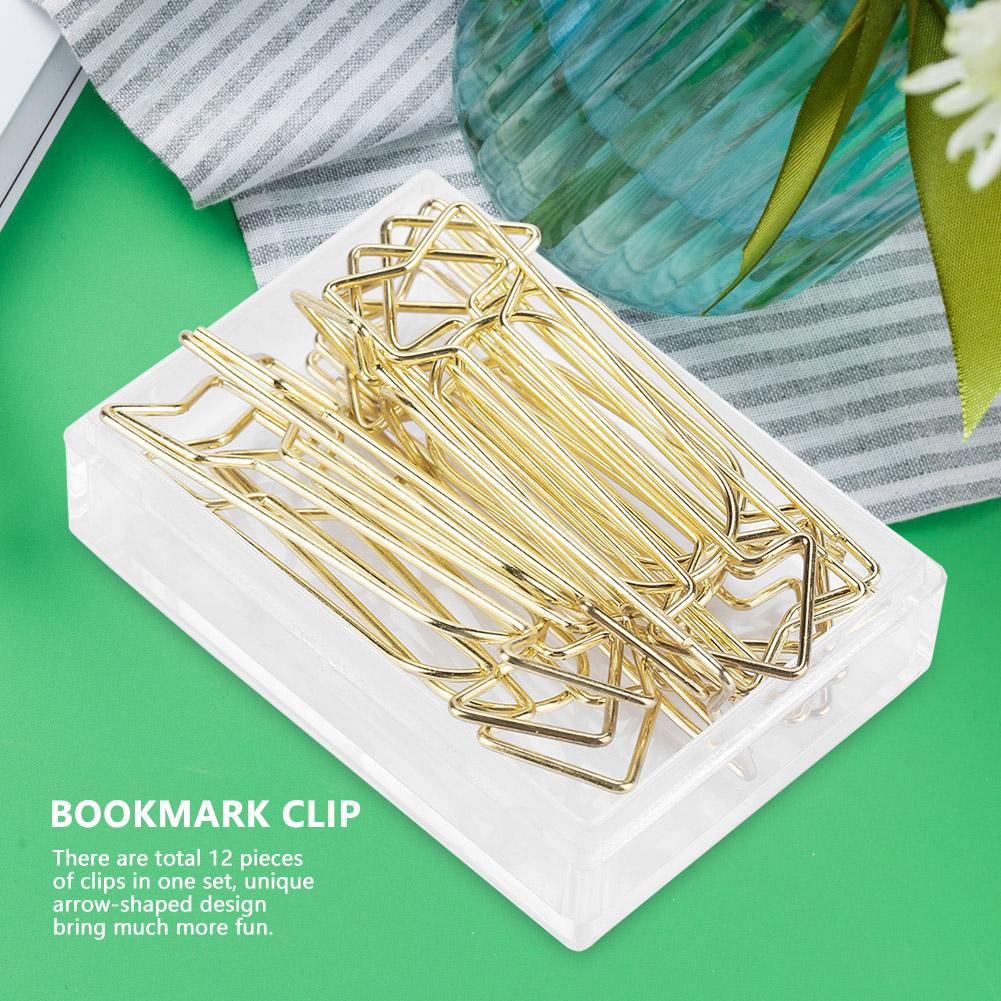 12pcs Gold Electroplating Metal Arrow Shaped Paper Clip Funny Stationery Bookmark Marking Clip