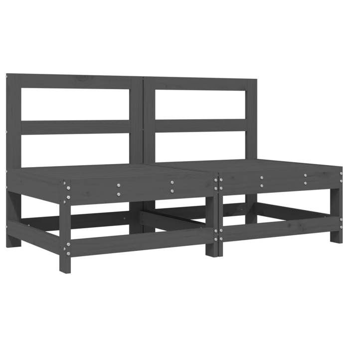 VidaXL Center Sofas with Cushions 2 Pcs Grey Solid Pine Wood, Garden Sofa, Garden Seat, Outdoor Seat, 825578