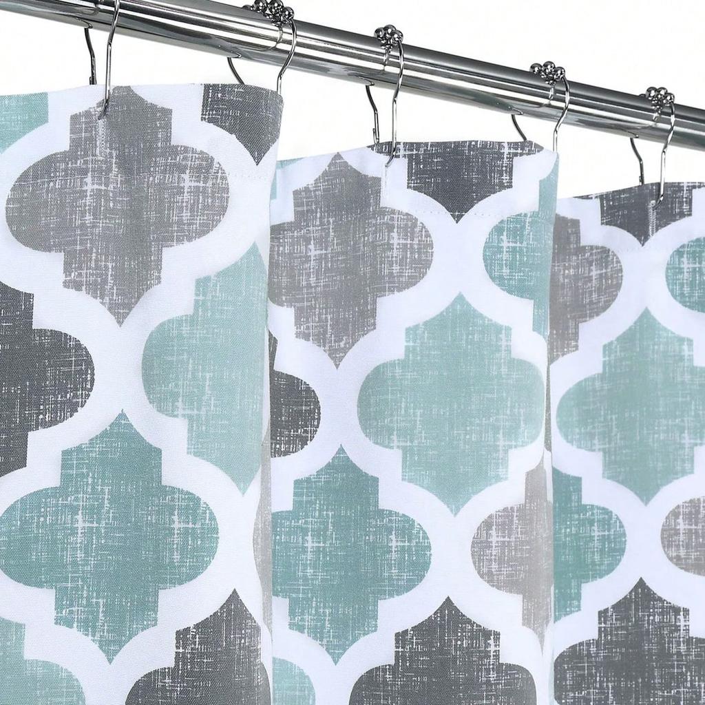 Fabric Shower Curtain Geometric Quatrefoil Patterned Modern Poly-Cotton Farmhouse Bath Shower Curtain Machine Washable
