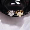 Lucky Four-Leaf Flower Micro-Set Zirconia Ring Women Flowers Fashion Ring Opening Adjustable Four-Leaf Clover Ring