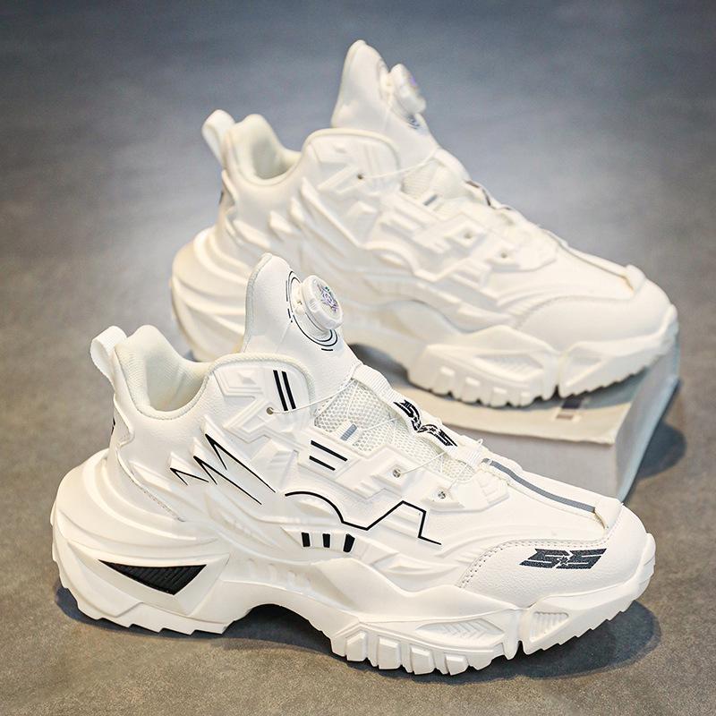 Men's 2024 Autumn/Winter Rotating Buckle Trendy Mecha Dad Shoes with Thick Sole for Leisure Sports and All-Match Style.