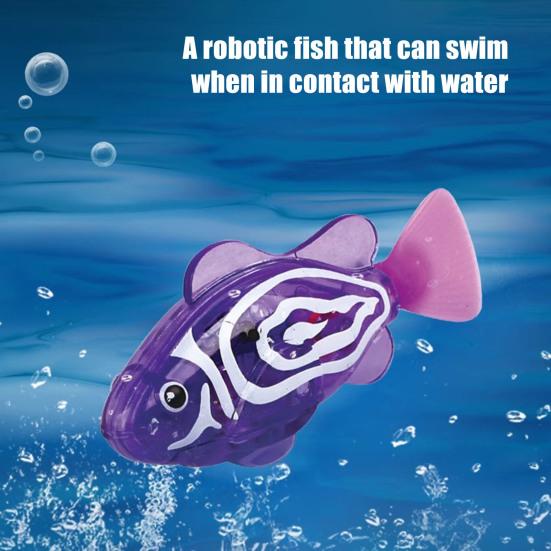 Magic Water Activated Glowing Swimming Fish Waterproof Interactive Robot Fish with Electric Movement Neon Deep-Sea Disco Bath Toy