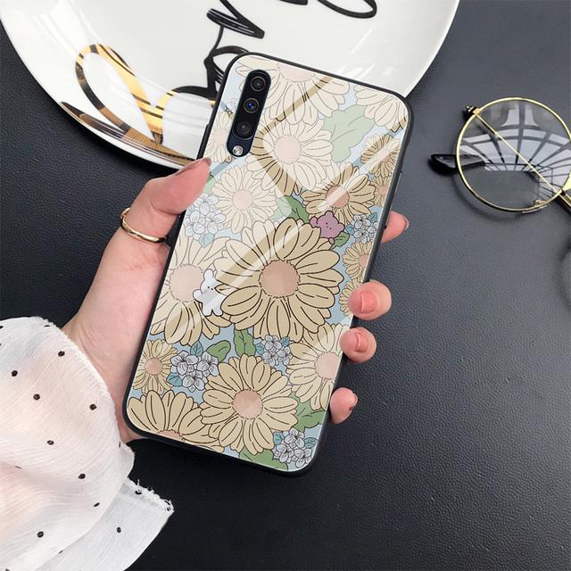 Чехол с цветочным рисунком для Samsung Galaxy A52 A71 A72 A73 A53, чехол из закаленного стекла для Samsung A13 5g A03 A22 A21s A03 Core A42 A70