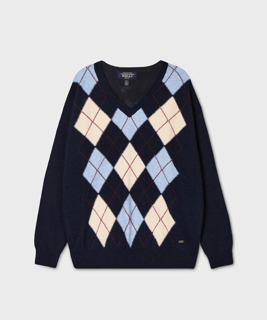 WHO.A.U V-Neck Argyle Pullover / Whkag4823F