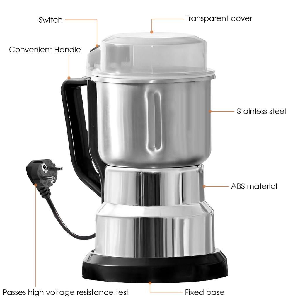 Electric Grinder Kitchen Grain Nut Bean Spice Mill 500ml Baby Food Processor 200W Multi-Function Home Coffee Grinder 4 Blades