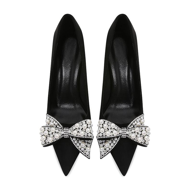 Брендовые женские сексуальные туфли на высоком каблуке, модные туфли-лодочки на шпильке с бантом, туфли-лодочки с острым носком, новый тренд, дизайнерская вечерняя женская обувь Mujer