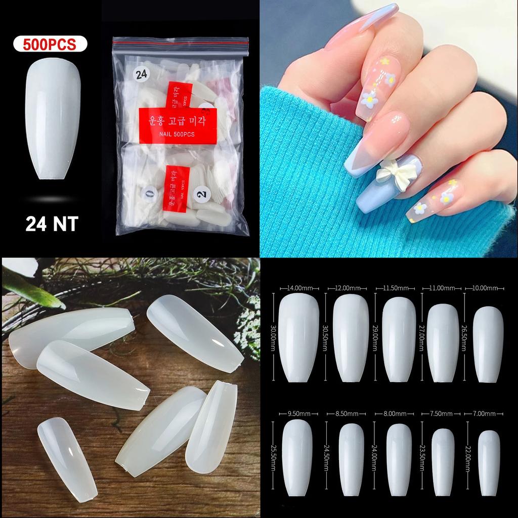 500PCS Natural Transparent Ballerina Almond Round End Full/Half Ballet Coffin French False Nail Tips Fake Toenail Tip Manicure