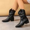 Модные женские ботинки в западном стиле на толстом каблуке, женские ботильоны из искусственной замши на массивном каблуке, осенние новые ботинки на молнии, ботинки-рыцари с острым носком