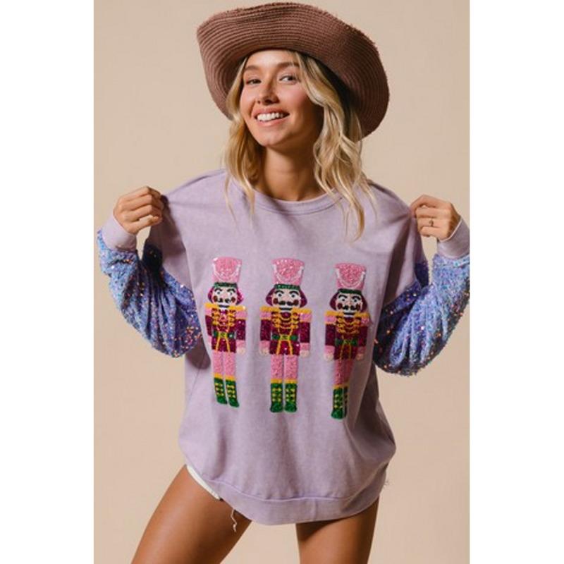 Christmas Glitter Hoodie Stylish Women's Christmas Tree Long Sleeve Top Cute Gingerbread Man Casual T-Shirt Chic Holiday Attire