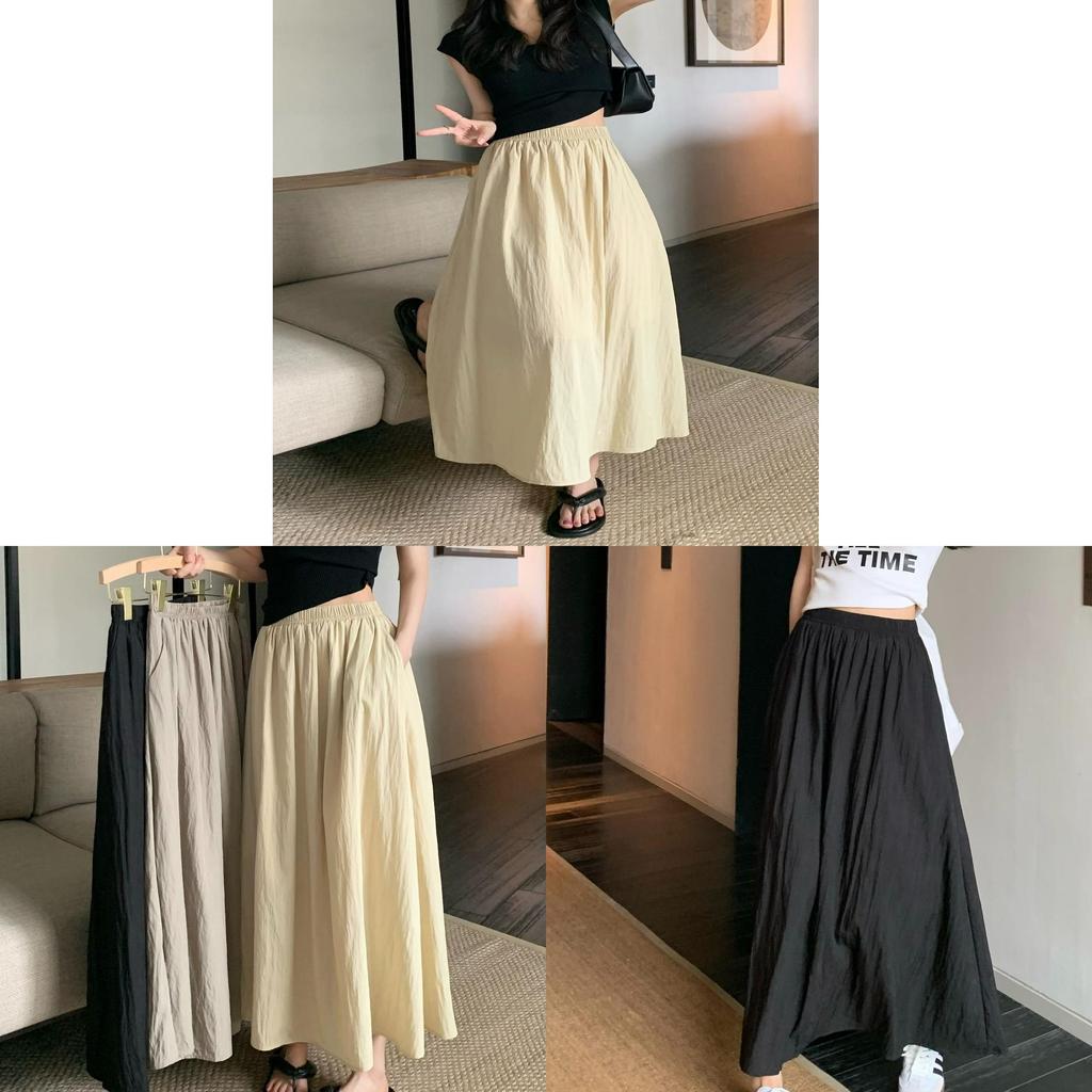 Cotton Blend Pleated Midi Skirt With High Waist For Women Spring