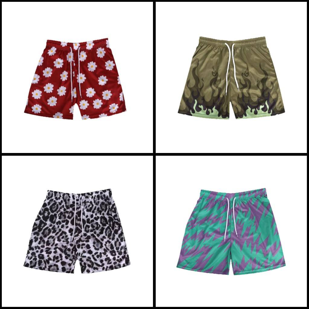 Shorts Thunder Flower Fire Flame Leopard Leo 3D Print Training Muay Thai Kickboxing Boxing MMA Unisex Gym Fitness Workout Quick Dry Elastic Waist