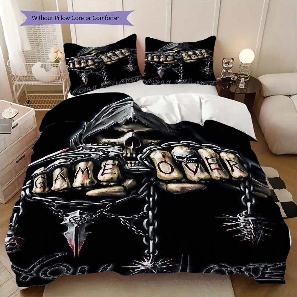 Dark Gothic Skull Design Bedding 1 Duvet Cover 2 Pillowcase Without Core Christmas Birthday Gift Bedding Set Duvet Cover And Pillowcase