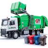 1/24 Garbage Truck Toys Metal Cab with Lights and Sounds,Friction Powered Recycling Truck,Front Loader with Dumpster,4 Trash Bins with Trash Cards