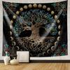 Green Tree of Life Tapestry Hippie Psychedelic Sun and Moon Wall Hanging Witchcraft Aesthetic Home Decoration Background