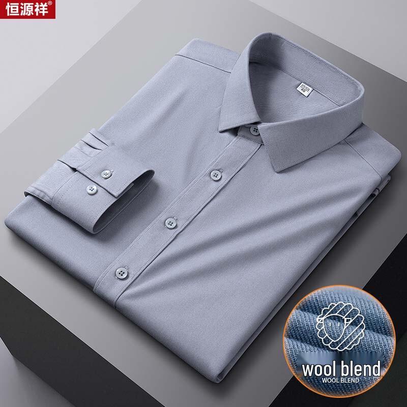 Мужская рубашка в стиле business casual, смесовая шерсть, без складок, с длинным рукавом