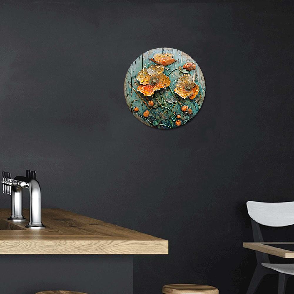 Весенний деревянный знак, резной деревянный расписной круглый венок, украшение для спальни, утренняя роса с цветочными лепестками, тематическое украшение