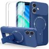 Protective Case - BOOLING - for iPhone 17 - Silicone with Magnetic Ring Stand Blue - 2 Screen Protectors