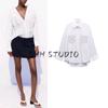 Summer New Product Women's Clothes Lapel Long Sleeves Asymmetric Hem Rivet Ornament Poplin Loose Shirt 2298078